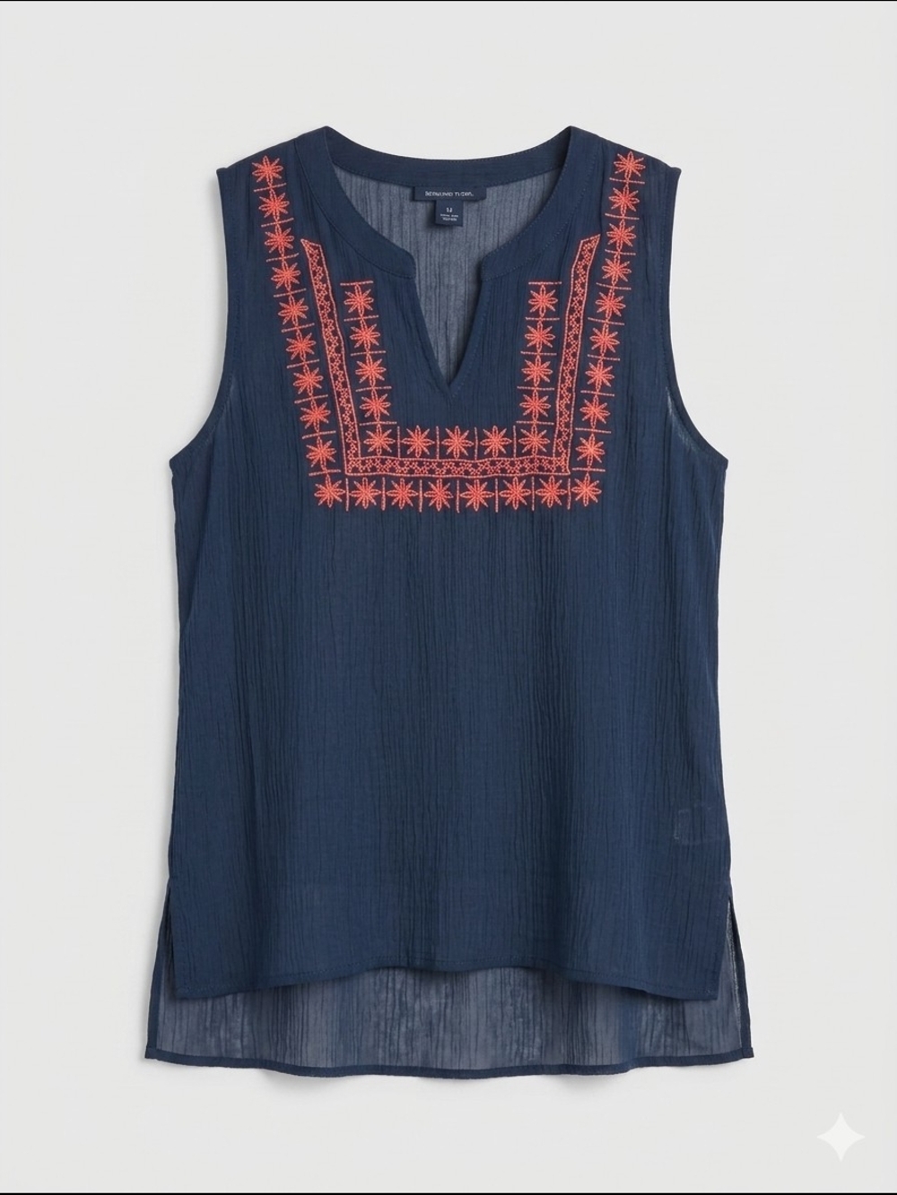 Lucky Brand Navy Sleeveless Embroidered Yoke Camisole